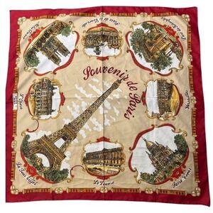 Vintage Roger L. Paris Souvenir Scarf 31" Square Red/Tan